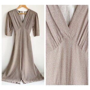 Vintage Studio Beige Micro Print Cropped Wide Leg Jumpsuit S